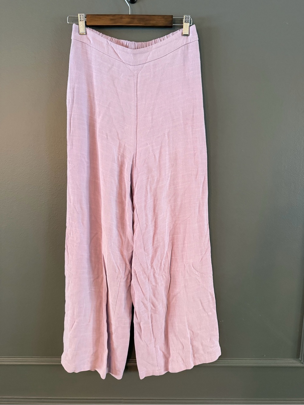 High-Rise Wide-Leg Pink Linen-Blend Trousers